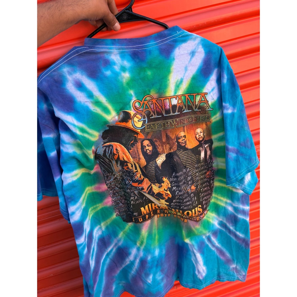 Santana Earth Wind & Fire 2022 Tour Tie Dye Graphic T-Shirt 2XL Miraculous